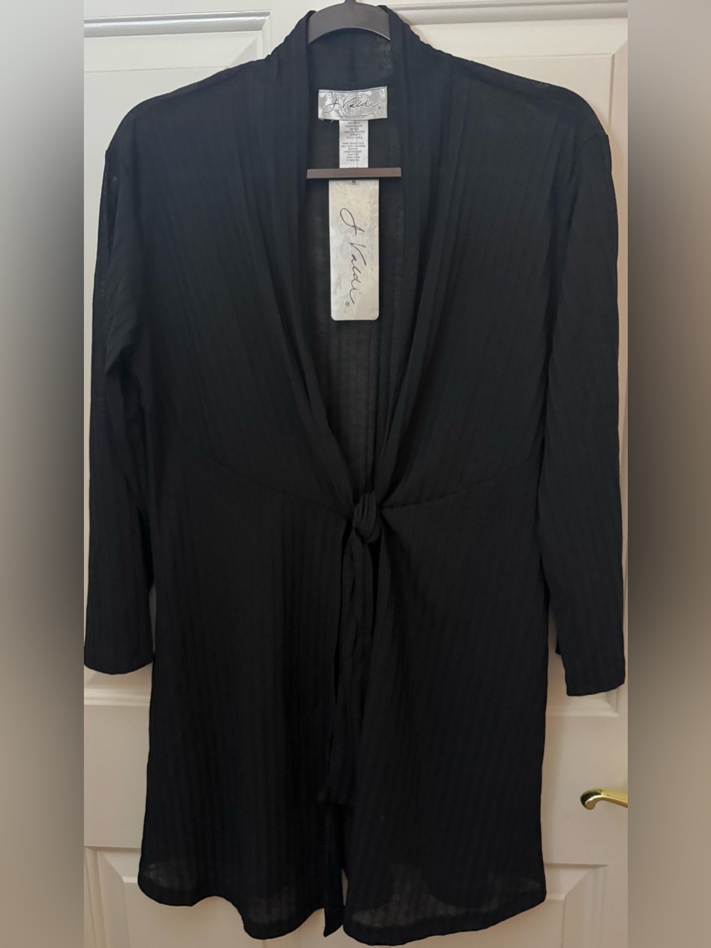 J. Valdi Coverup Black Tie-Front 3/4 Sleeve Swim Coverup Size - Large